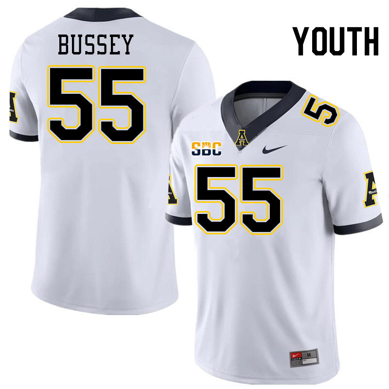 Youth #55 Jackson Bussey Appalachian State Mountaineers College Football Jerseys Stitched-White